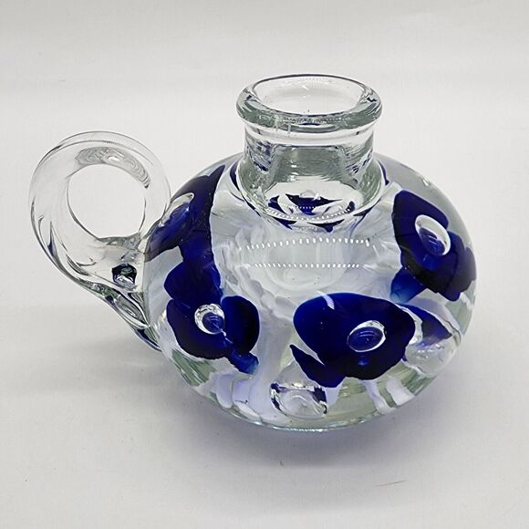 Blue Flower Bubble St Clair Studio Art Candle Holder Paperweight Unmarked - Picture 4 of 7